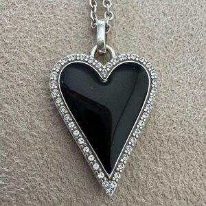 BRIGHTON midnight Silver Heart Pendant Necklace with Black enamel + crystals